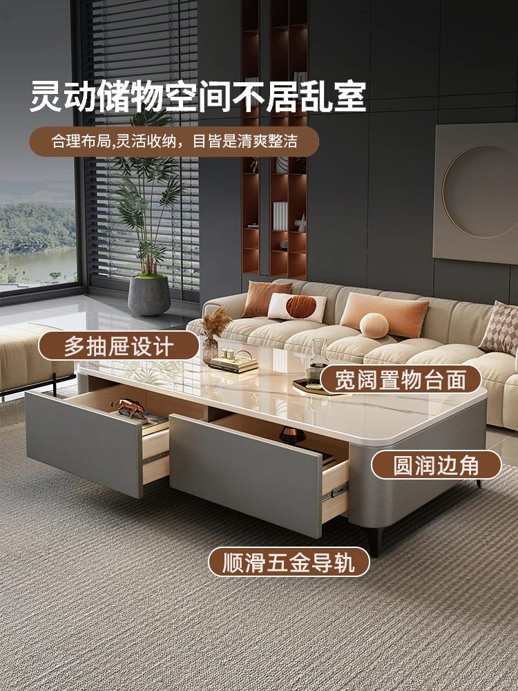 Rock tea table living room home small apartment 2024 new tea table online celebrity modern minimalist  TV cabinet combination