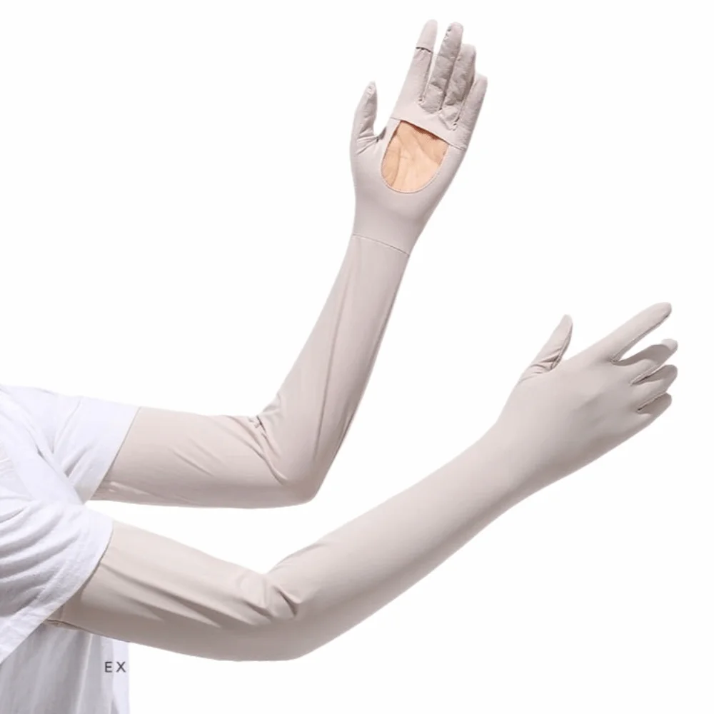

Simple Solid Color Long Sleeve Sun Protection Flip Ice Silk Arm Sleeve Cooling Non-slip Sunscreen Sleeve Gloves Fishing
