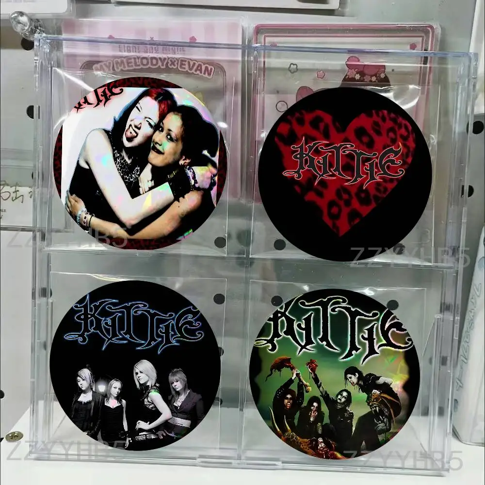 

K-Kittie Band Fire Enamel Pin Tinplate Round Brooch Badges 58mm 44mm 32mm 75mm 25mm