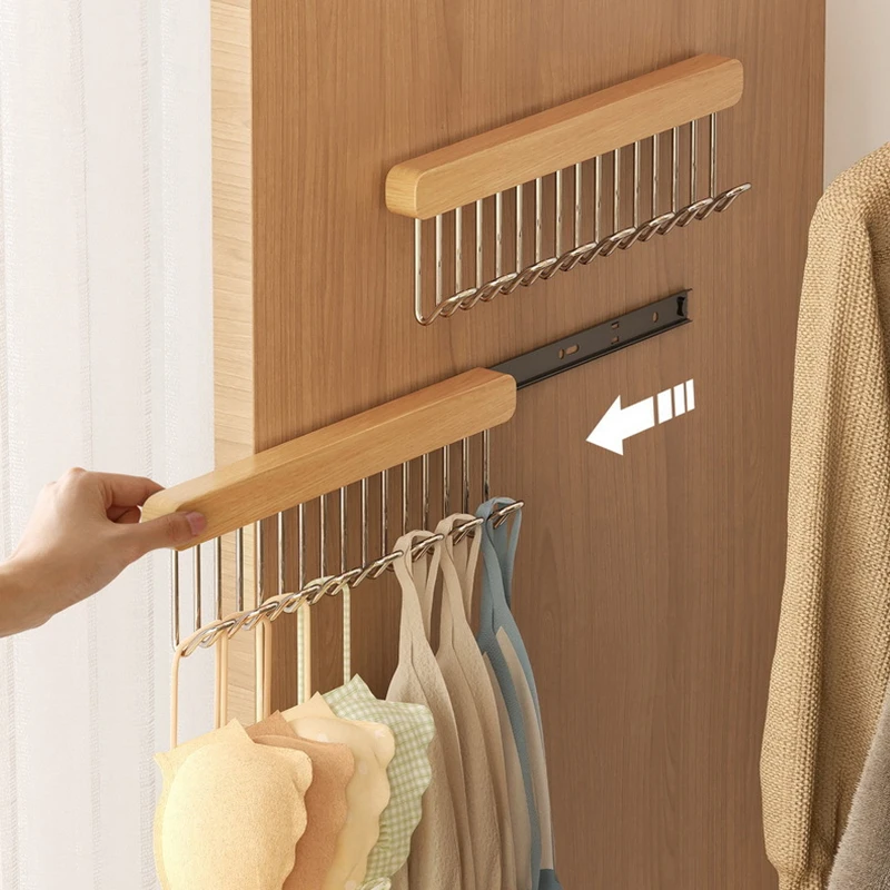 Clothes Hanger Bar For Closet Multifunctional Pull Out Hook Rack Wardrobe Sliding Rack Space Saving Closet Rod For Ties Scarves