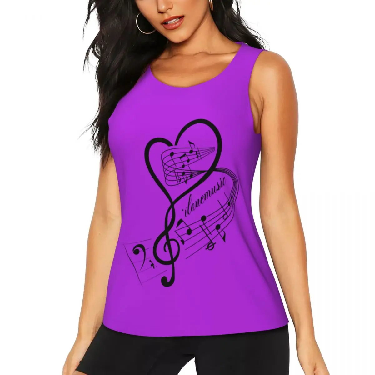 Custom Musical Festival Music Note Yoga Shirts Women's Workout Running Tank Tops