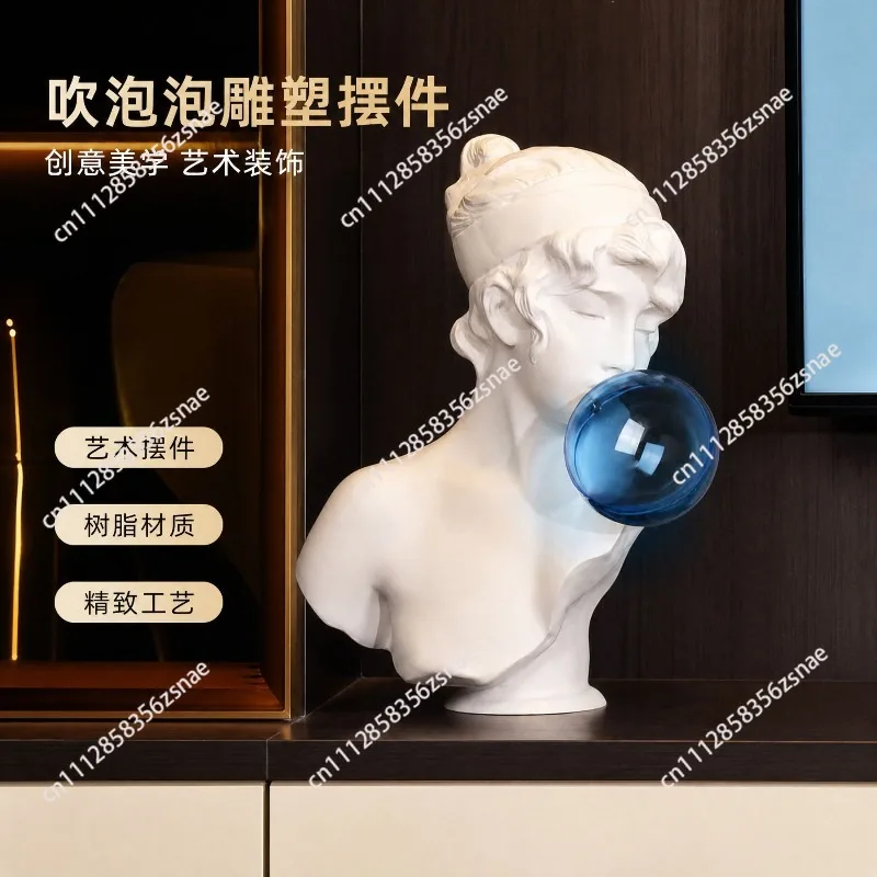 Nordic girl sculpture living room creative decoration high-end light luxury blowing bubbles artistic sense niche ornament statue