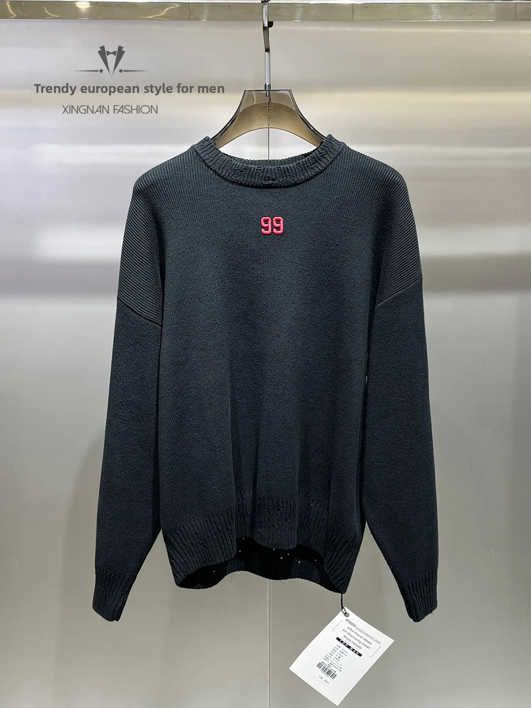 

Men's Pure Cotton Knitted Base irt Winter Loose Fit Sweater Embroidered Design Casual Sle Comfortable Midweight Knitwear
