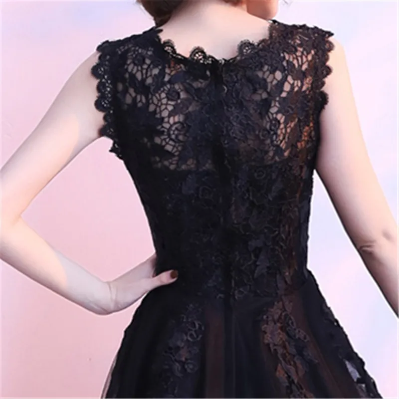 Clearance Little Black Sleeveless Cut-Out Lace Cocktail Dress High-Low Tea Length Size 4 Women Formal Dress Party Gown MX014