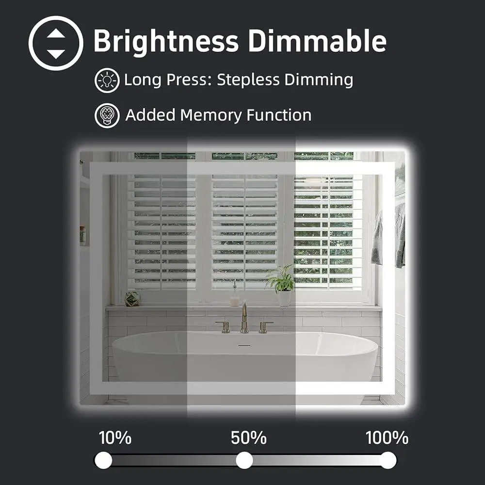 Dimmable LED Bathroom Mirror with Double Lights Anti-Fog Backlit Front Light Adjustable Brightness Touch Control Shatter-Proof