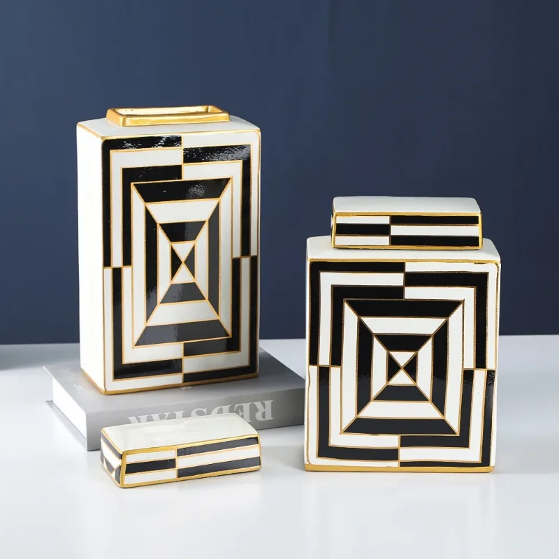 Light Luxury Three in One Ceramic Jar with Lid, Home Decoration, Handicrafts, Storage Cabinets, Vases, Multi-purpose Design