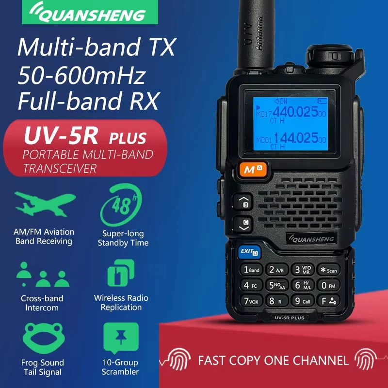 Quansheng UV-5R PLUS 무전기 – 5W 에어밴드 라디오, UHF/VHF DTMF FM 스크램블러, NOAA 무선 주파수 지원 양방향 CB 무전기