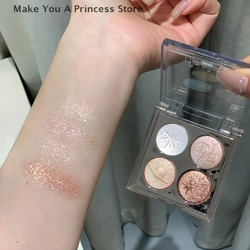 DIKALU Planet Four-color Diamond Glitter Eyeshadow Palette Aurora Purple Metallic Baked Powder Highlighter Eye Shadow Makeup