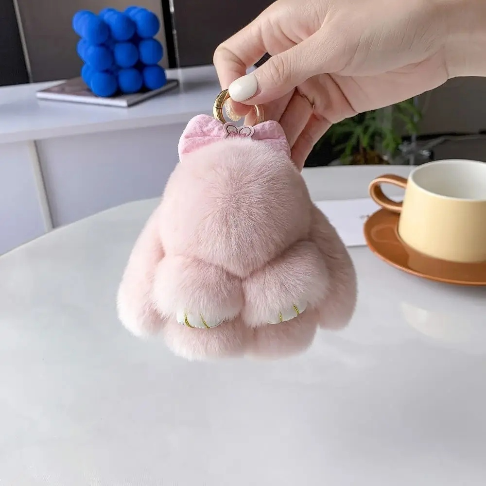 Fashion Chubby Fluffy Bunny Keychain Cartoon Animal Bag Decor Plush Toy Pendant Furry Bowknot Rabbit Plush Dolls Girl