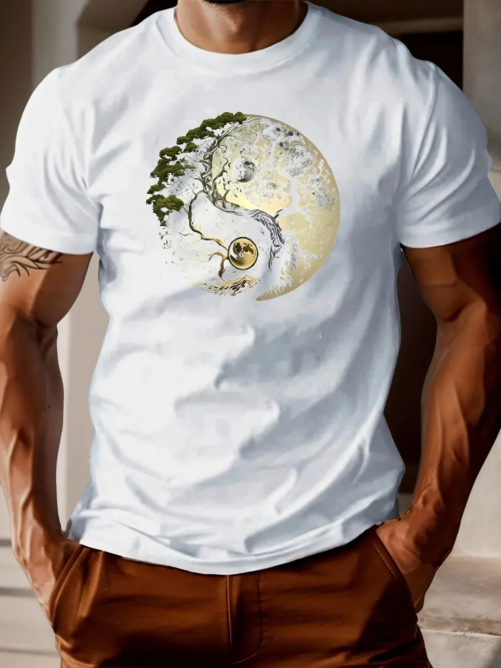 Yin and Yang Tree of Life Pattern Harajuku 3D Print Sports Quick-dry Breath Men T-Shirt Outdoor Street Casual Parent-Child Cloth