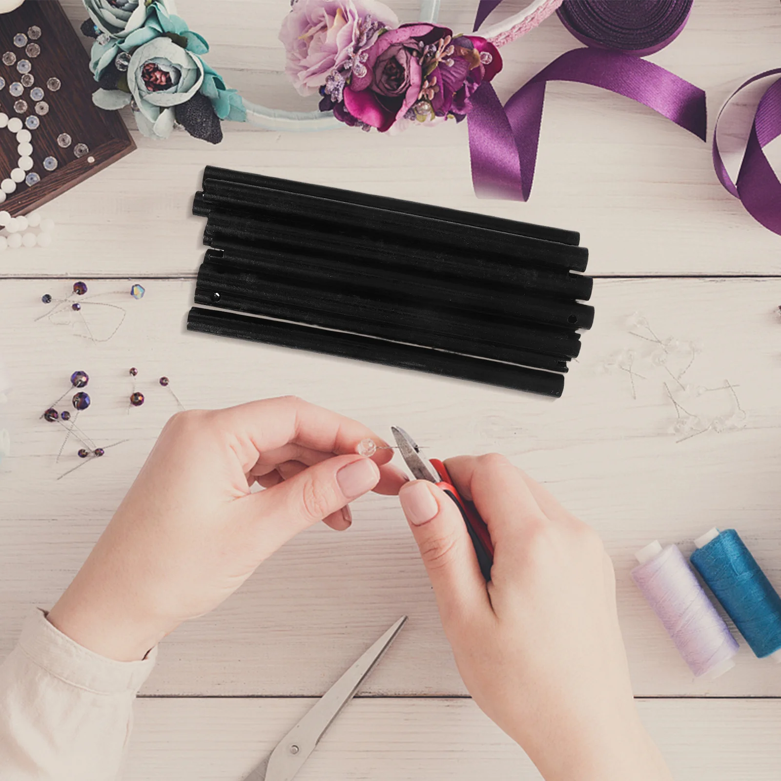 

10Pcs Black Wooden Fan Handles Crafting Sticks for Various Occasions Durable Long Lasting Elegant Design Sticks for Crafting