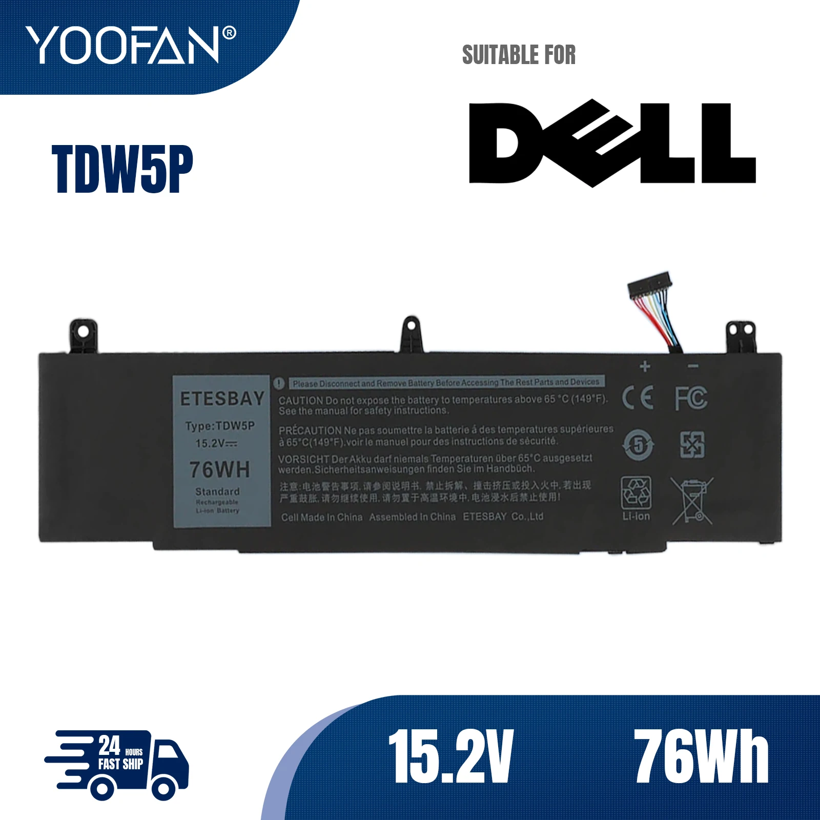 

YOOFAN TDW5P Laptop Battery For Dell Alienware 13 R3 ALW13C-D1738 D2718 D2728 D2738 D2838 D2508 D2503S D2506S D2715S Series