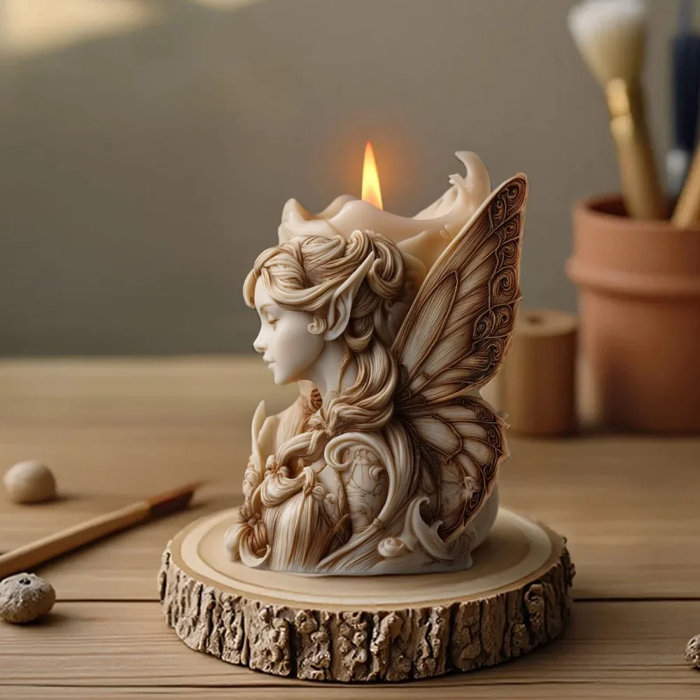 Winged Angel Soywax Candle Silicone Mold 3D Flower Fairy Painting Gypsum Resin Mold DIY Beauty Sculpture Aromatherapy Home Decor - view 5