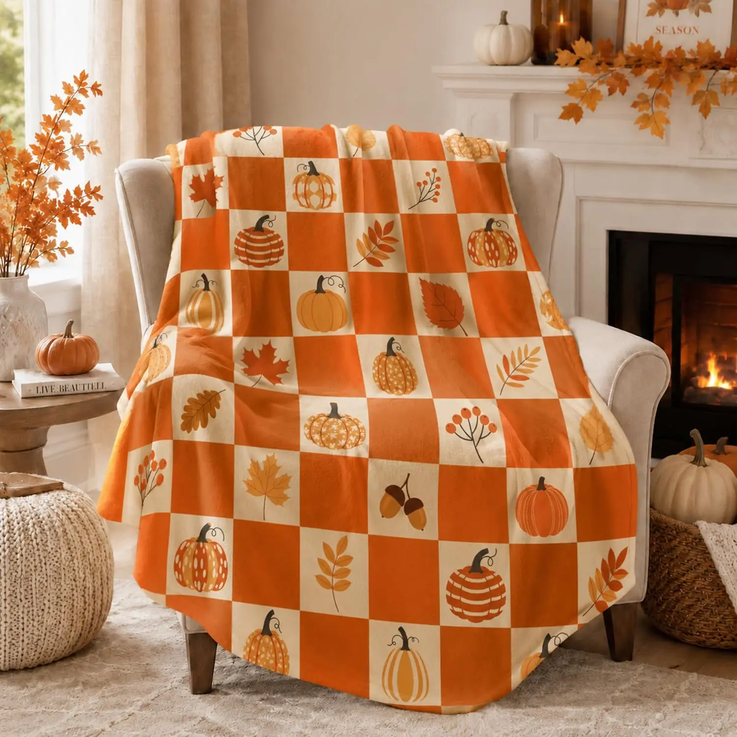 Fall Throw Blanket Cozy Autumn Thanksgiving Pumpkin Blankets 50