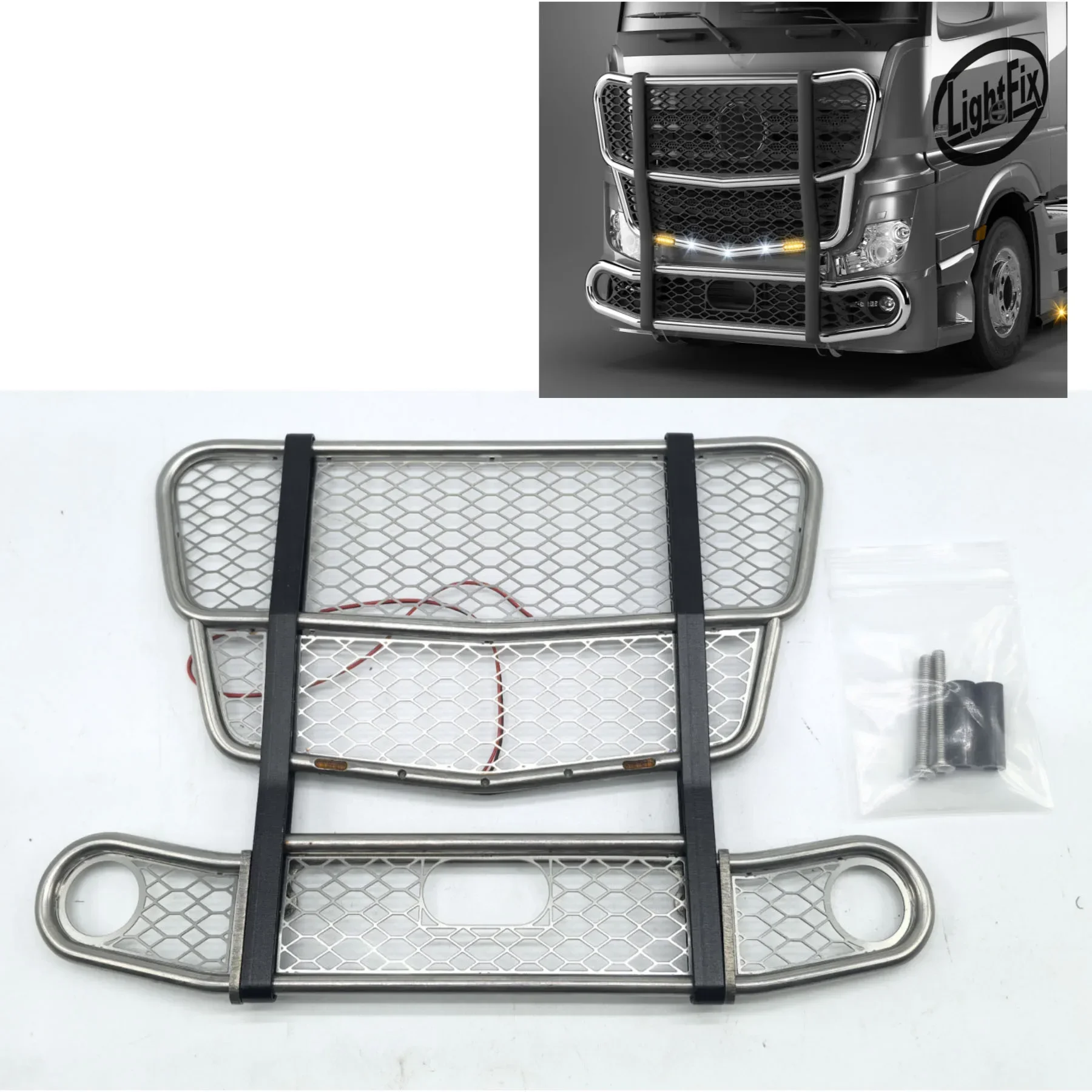 1 Set voorbumper voor botsingspreventie met verlichting voor 1/14 Tamiya RC vrachtwagen voor Scania 770S 3363 voor Volvo FH16 voor MAN