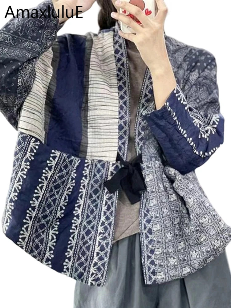 

Amax LuluE 2026 Spring Chinese Vintage Jackets Womens Fashion Loose Padded Coats Females Patchwork Classic Oversized Outerwear