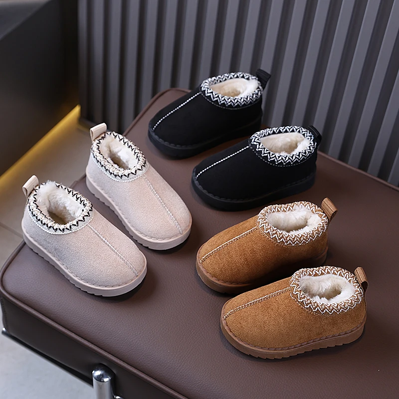 Kids Boys Girls Winter Ankle Boots Slip‑on Short Boots Soft Non‑Slip Warm Children Daily Snow Booties