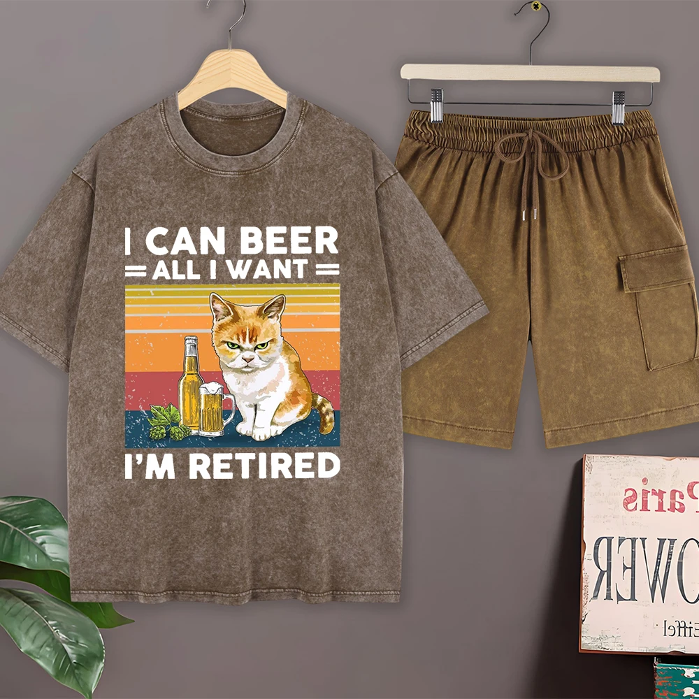 

Мужской летний комплект: футболка оверсайз из хлопка с эффектом потертости и шорты карго, с круглым вырезом, короткий рукав.