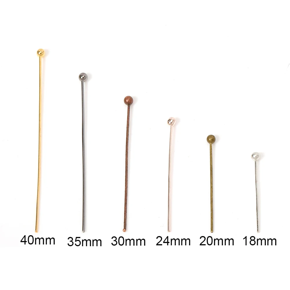 200Pcs 18 20 25 30 40 50mm Gold Metal Ball Head Pins Dia 0.5mm for DIY Jewelry Making Head pins Findings Accessories Supplies