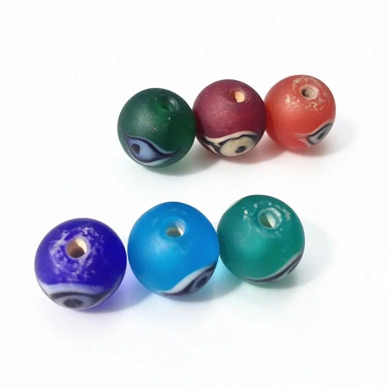 TSB0126 Nepal Ancient Lampworks Beads Hand Painted Wisdom Eye 12-13mm 10beads lot Multi Colors Trade Glass Beads
