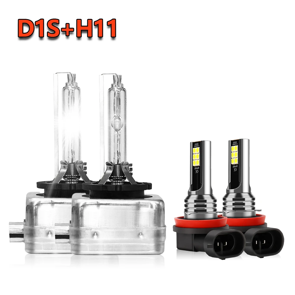 

6000K White HID D1S Headlight High-Low + LED H11 Fog Light Bulbs Replace For BMW X5 2007-2015