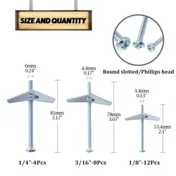 Heavy Duty Hollow Wall Anchors for Drywall Carbon Steel 24Pcs Toggle Bolts and Wing Nut Kit Hollow Drywall Anchors and Screws