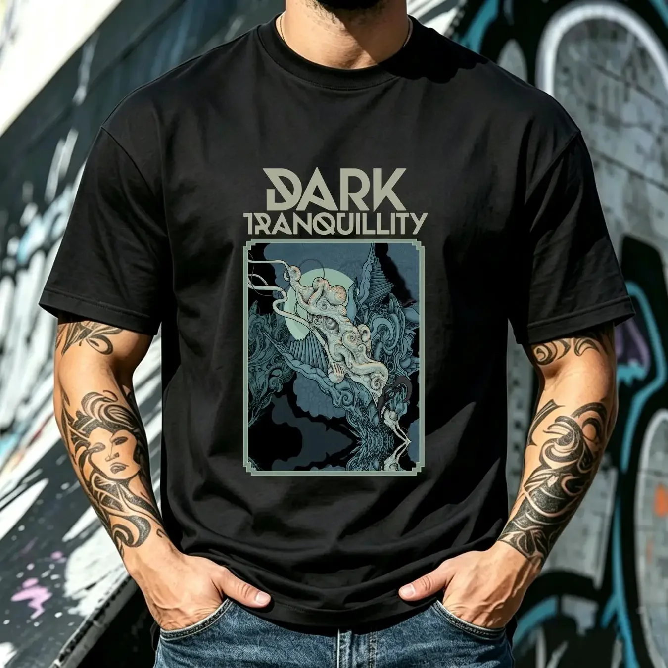 washed T Shirt DARK TRANQUILLITY  Cotton Black Size S to 5XL MD1129 vintage Washed Breathable graphic Top For Everyday Wear