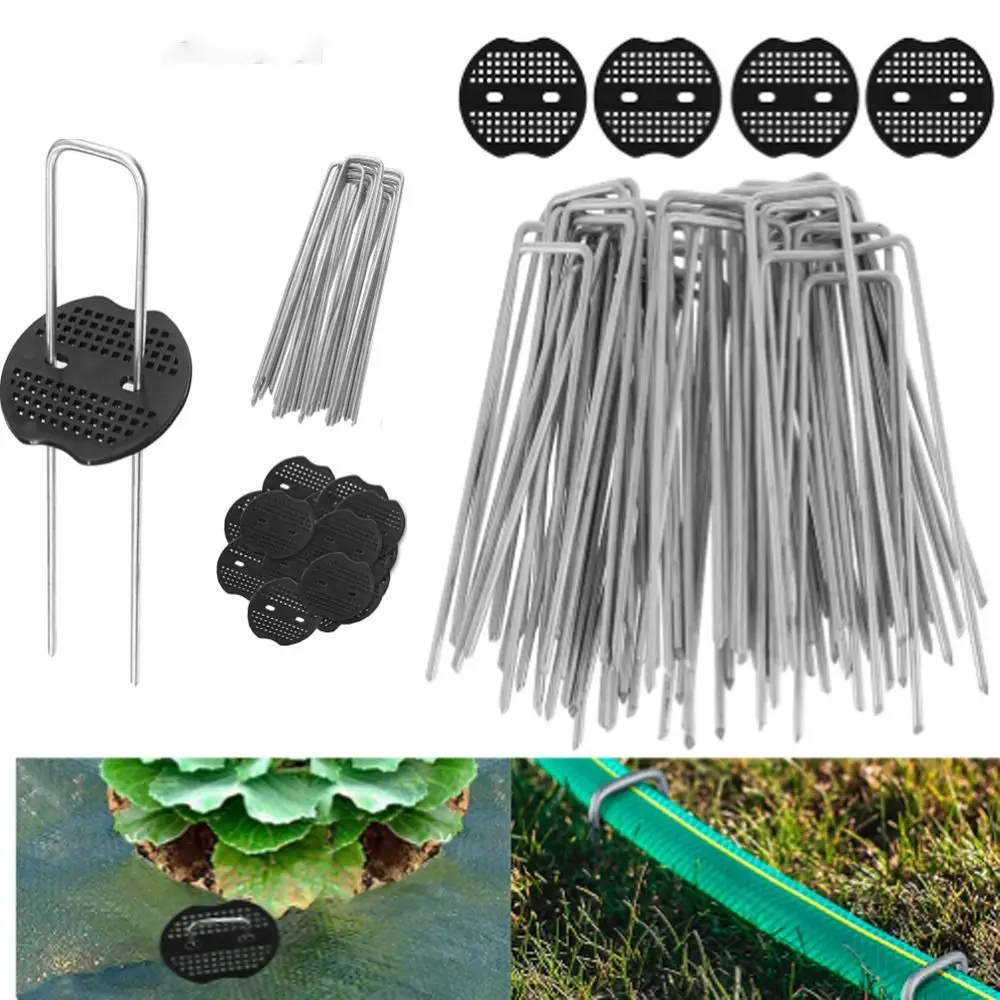 10Pcs/Pack Metal U Shaped Metal Pins Bonsai Tool Black Garden Pegs Rust-resistant Silver Garden Stakes Gardening Fixing Tools