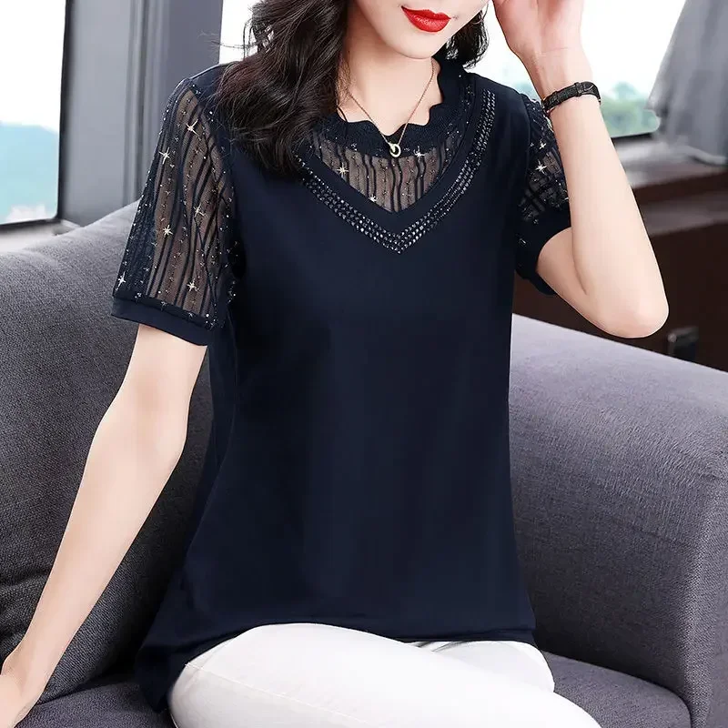 Fashion Women Big Size Short Sleeve T-shirt Summer Korean Female Clothing Basic Tees Gauze Pullover Loose Vintage Casual Tops