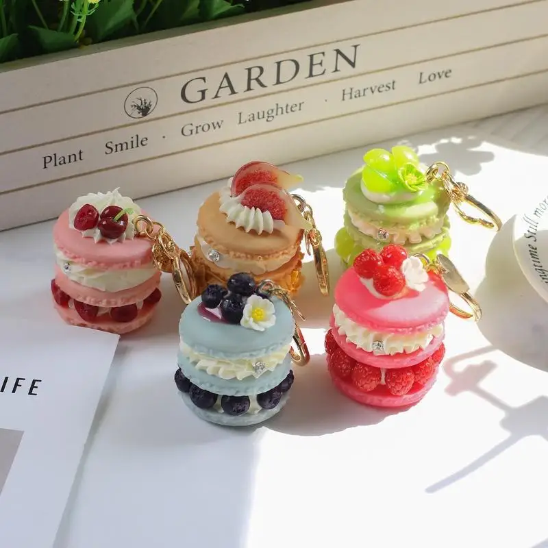 1Pcs Simulation Macaron Cake Creative Fun Food Keychain Fruit Dessert Pendant Simple Girlfriends Bag Decoration Gift