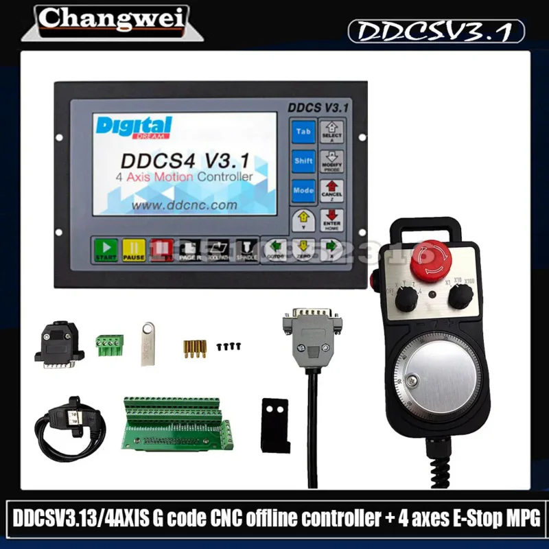 ล่าสุด Ddcsv3.1 3/4 G-Code Cnc ออฟไลน์ Controller สําหรับแกะสลักเครื่อง Ddcs V3.1 4 แกน E-Stop Mpg Handwheel