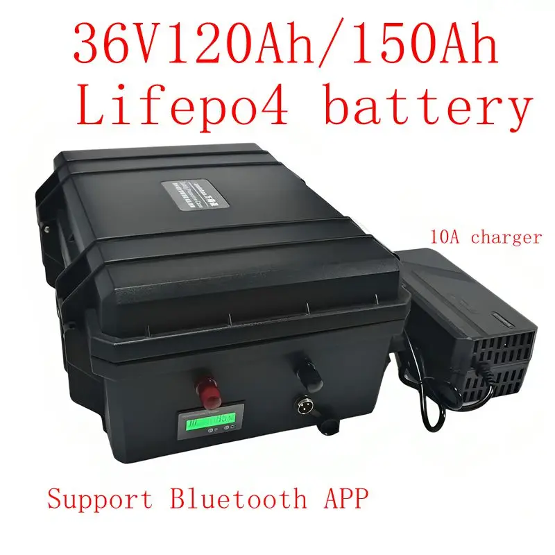 

36V 150AH lifepo4 36v 120Ah lifepo4 lithium battery bluetooth APP BMS for 4000w go cart bike scooter boat +10A Charger byShenzhe