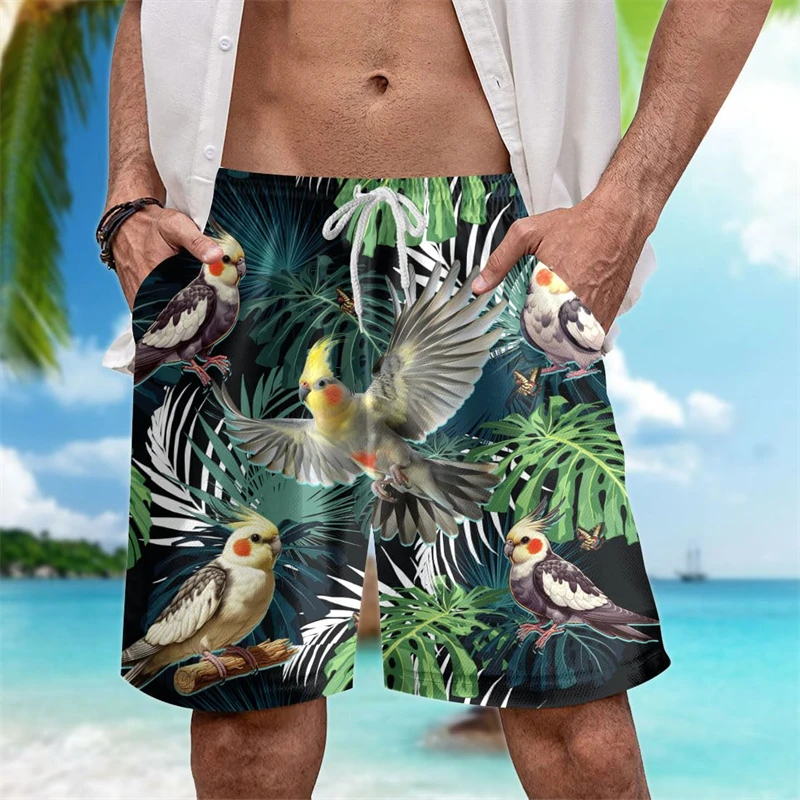 

Повседневные шорты с тропическими птицами и гавайским принтом, модные летние мужские и женские пляжные шорты с 3D-принтом, свободные дышащие плавки
