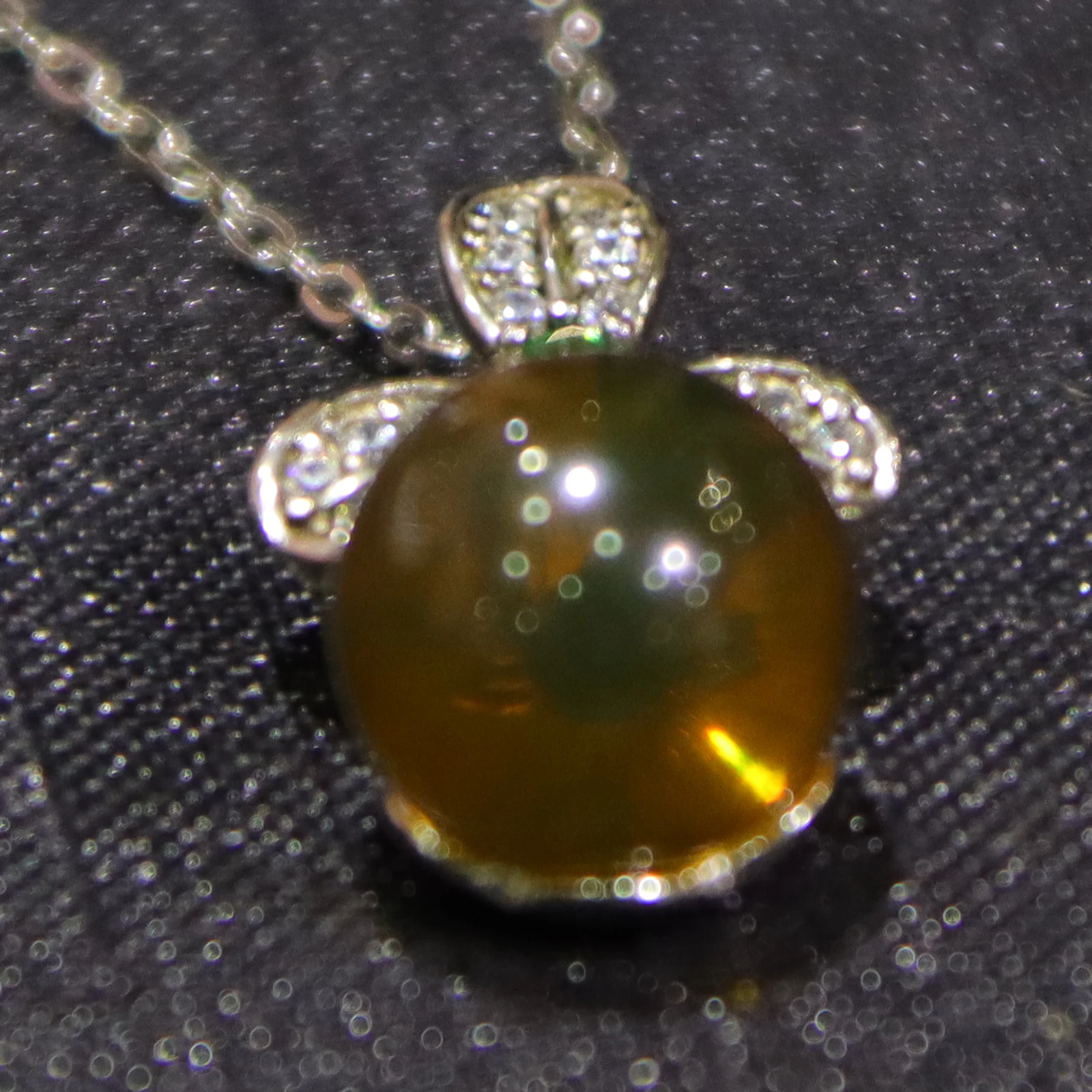 Natural Mexican Blue Amber Pendant 9mm Round Bead 925 Sterling Silver Jewelry Clover Bail