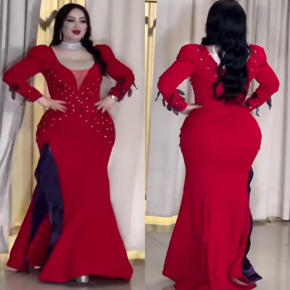 

Customized Chinese Style Jersey Sequined Pleat Trumpet V-neck Long Dresses Bespoke Occasion Sparkle Unisex