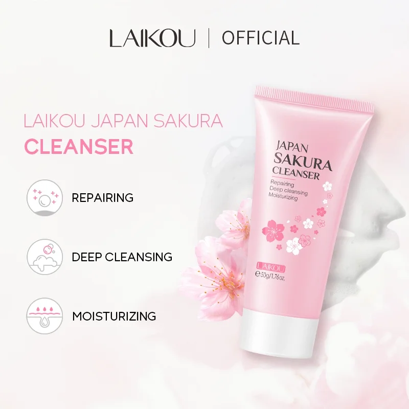 LAIKOU FDA Japan Sakura Foam Cleanser Cherry Blossoms Face Wash Oil Control Brightening Skin Care 50g