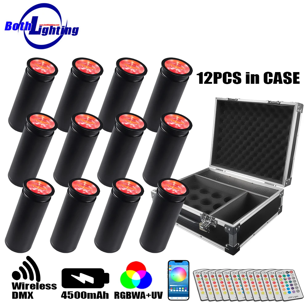 BothLighting 12pcs Chroma Cannons 15W RGBWA UV LED RF Remote Battery Wireless DMX Effect Mini Smart DJ Wedding Light