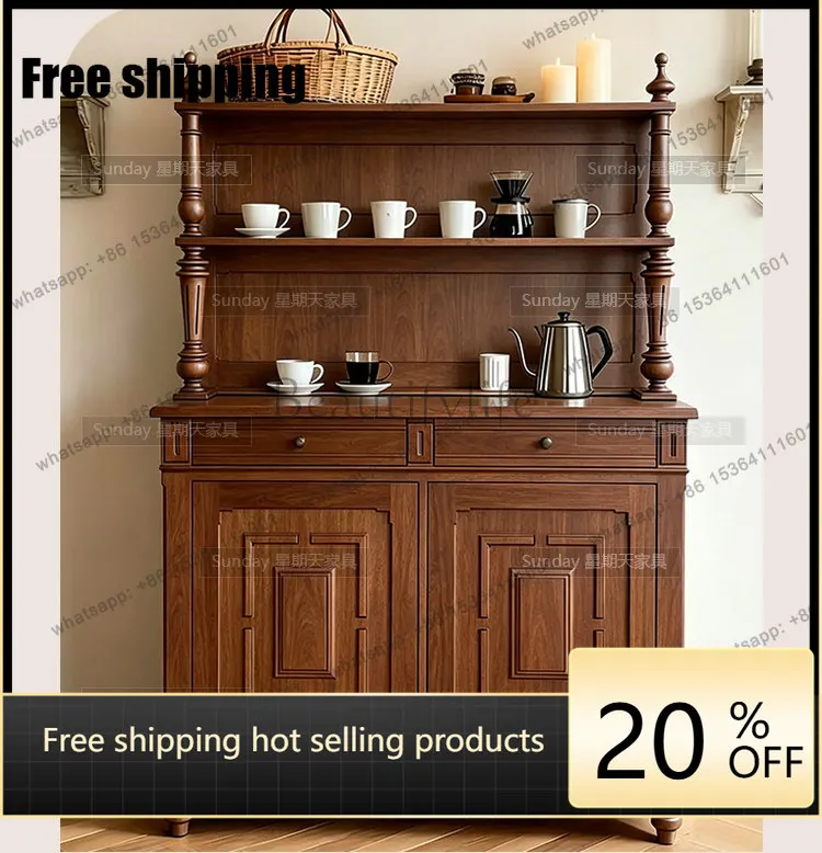 Factory Direct French Wood Color Living Room Side Cabinet Middle Antique Solid Wood Frame Living Room Bucket Cabinet