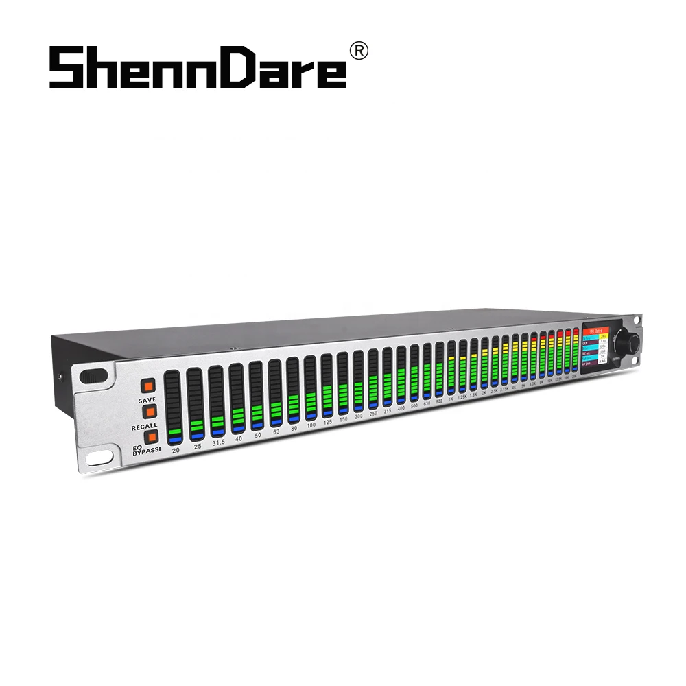 Imagem -05 - Shenndare Eq231 31 Band Stereo Graphic Dsp Professional Digital Audio Equalizer dj Stage Home Karaokê Musical Instrument Effect Equalizador Studio Recording Equipment Sound Equalizer System