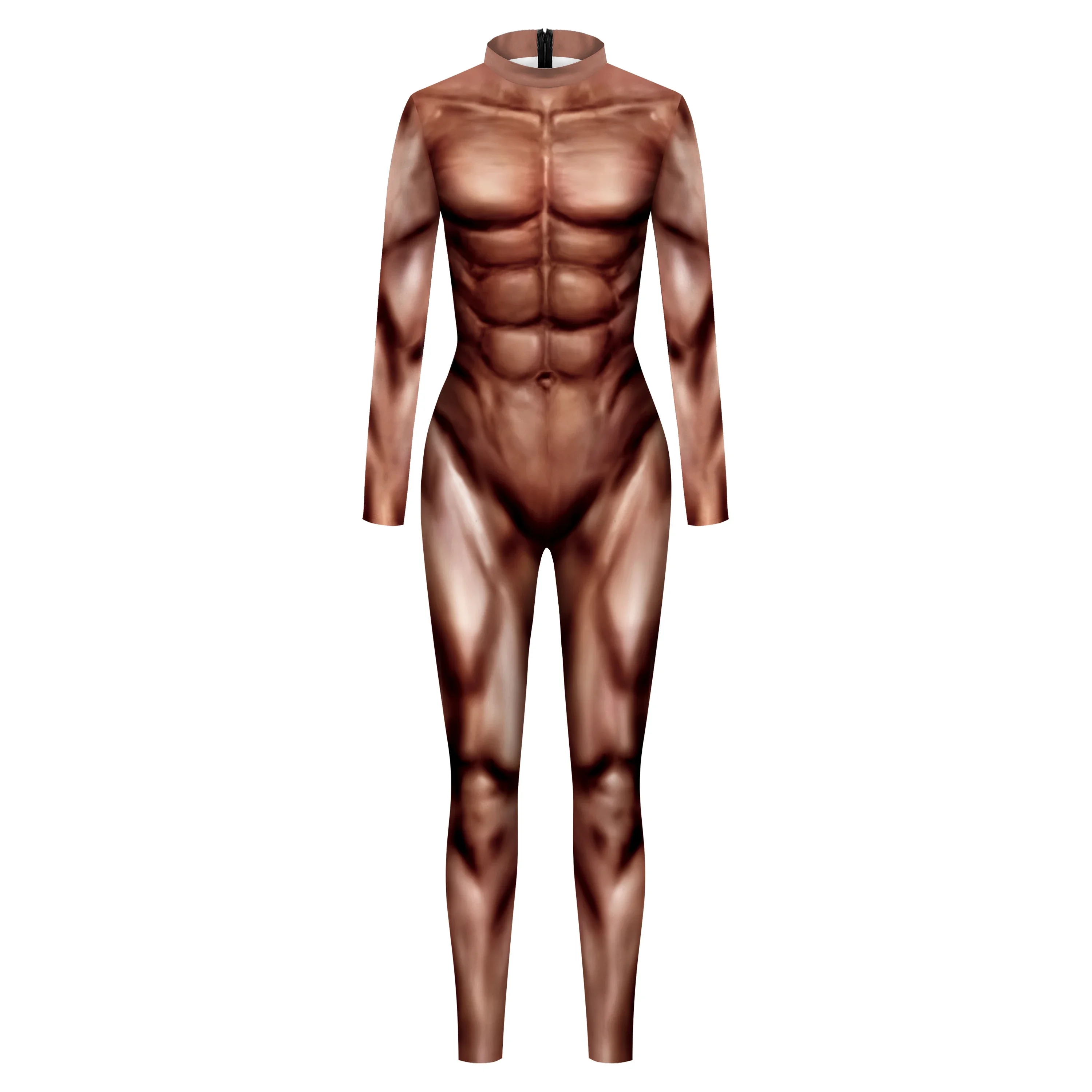 Brown Muscle Jumpsuit Hero Cosplay Costume Halloween Bodysuit Spandex Elastic Adult Catsuit Party Zentai Skinny Outfit Rompers