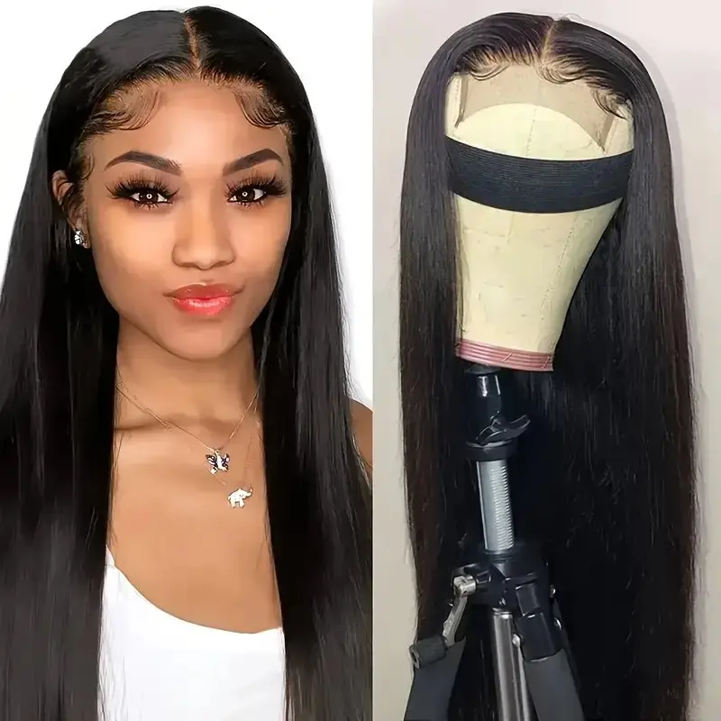 Natural Black 13x4 HD Lace 22 Inches 13x6 Glueless Straight Baby Hair Human Hair Wig PrePlucked For Women150 Density