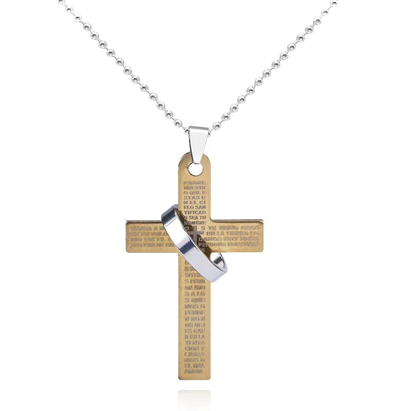 Trendy Cross Pendant Necklace Hip Hop Bible Verses Jesus Pray Cross Beads Chain Necklace Unisex Jewelry Drop Shipping Collares