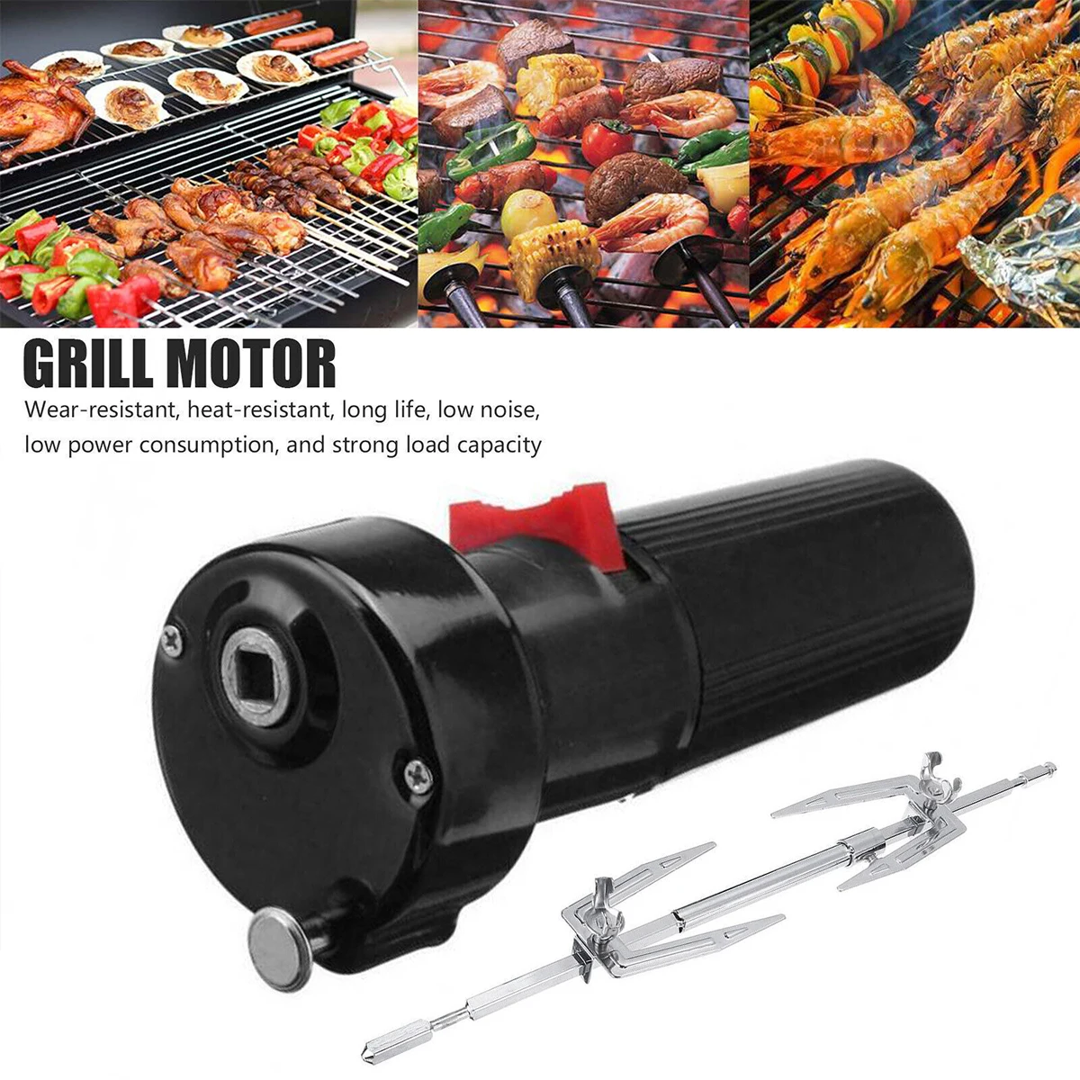 BBQ Rotisserie Grill Chicken Roaster Rod Spit Barbecue Electric Motor Meat Skewer Tool Outdoor BBQ Rack Kitchen Accessories