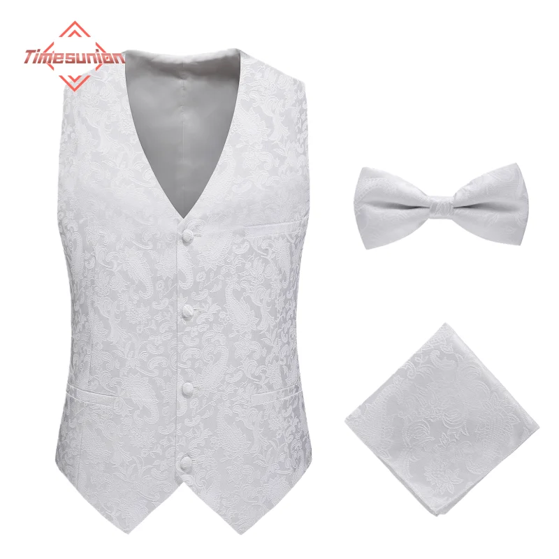 Conjunto de fato de três peças casual e elegante para homem, com colete, branco e preto, jacquard, marca na moda, roupa de outono/inverno, roupa exterior