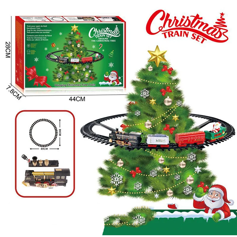 

New Remote-Controlled Steam Train, Christmas Tree Track Train, Lighting and Music Train, Decorative Toys