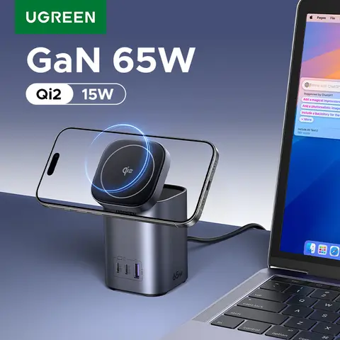 UGREEN GaN 65W Desktop Charger Qi2 15W Magnetic Wireless Charger Stand For Laptop Macbook Air iPhone 17 16 Pro Samsung Xiaomi