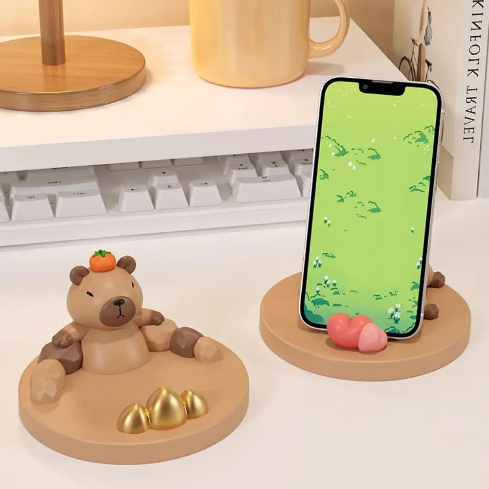 Resin Capybara Phone Stand Multi-functional Statue Capybara Mobile Phone Holder Cartoon Anti-slip Capybara Desk Lazy Bracket