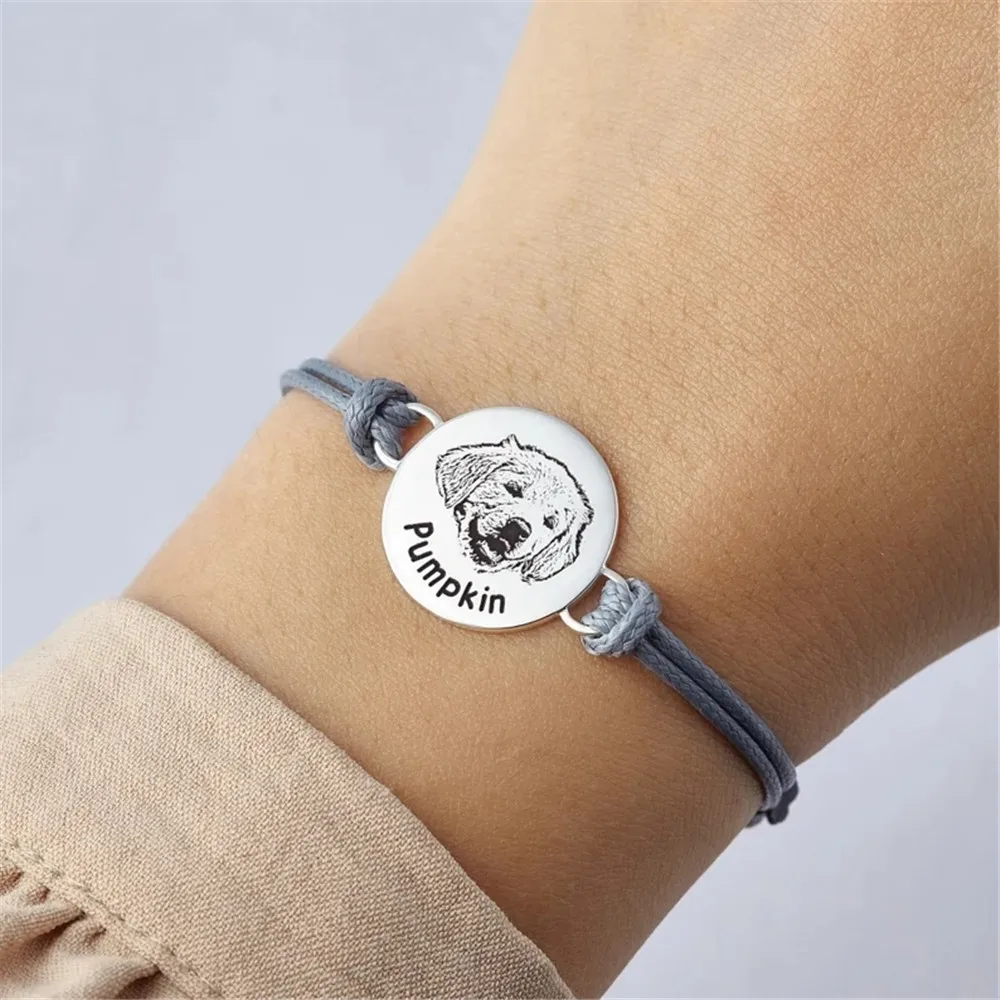 Custom Personalized Dog Photo Bracelets For Women Pet Portrait Stainless Steel Adjustable Pet Owner Lover Bracelet Jewelry Gift