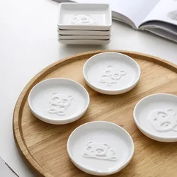 Ceramic Taste Dish Panda White Porcelain Round Small Plate Mini Soy Sauce Seasoning Saucer Tableware Household Kitchen Supplies