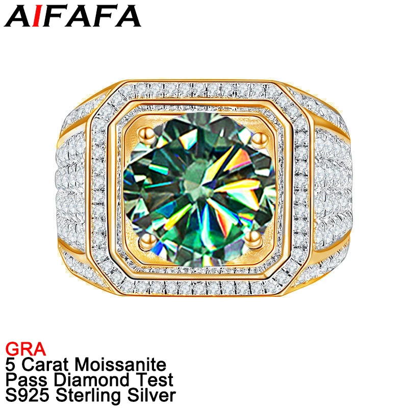 

5 Carat Green Moissanite Gold Rings for Man Women 16 Color Moissanita S925 Silver Fine Jewelry Pass Diaomond Test GRA